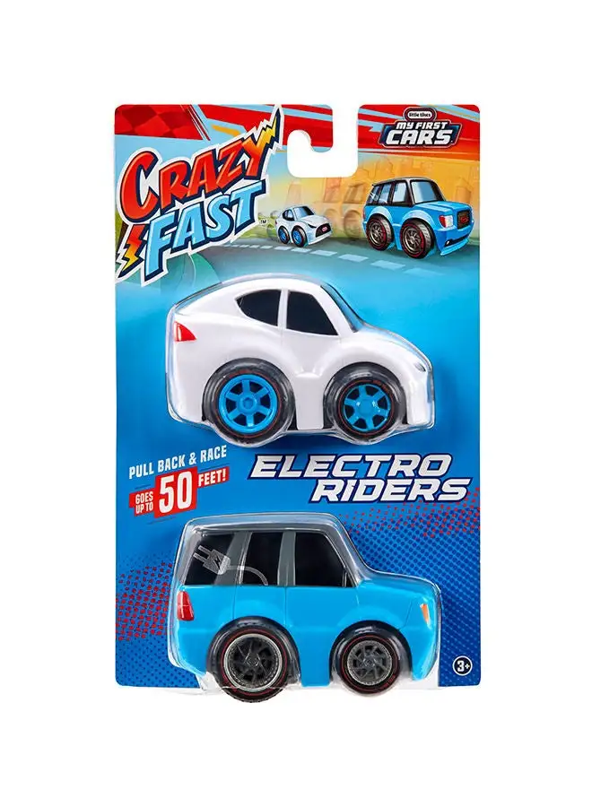 little tikes My First Cars Crazy Fast Cars 2-Pack Electro Riders EV Electric Vehicle Themed Pullback Toy Car Vehicle Goes up to 50 Ft