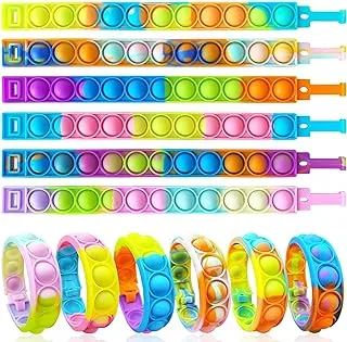 ZNNCO 12PCS Push Pop Fidget Toy Fidget Bracelet, Durable and Adjustable, Multicolor Stress Relief Finger Press Bracelet for Kids and Adults ADHD ADD Autism