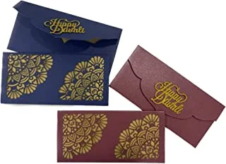 thePartyPopper Set of 10 Happy Diwali Indian Design Shagun Money Envelopes for Diwali Bhai Dooj Dhanteras Money giving, Blue and Burgundy, ENV-03