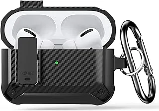 ANYOGRO AirPods Pro 2 2nd Generation Case Cover and 1st with Keychain, Secure Lock Armor Stripe Shaped for 2022 2019, Front LED Visible - Black