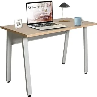 RIGID Modern Computer Desk ، منضدة مكتب متينة كبيرة للدراسة والكتابة للمدرسة والمكتب المنزلي وطاولة للدراسة وطاولة كمبيوتر مع أرجل قوية للغاية (بيج ورمادي الأرجل)