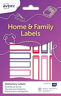 Avery Stationery Labels, pen labels, name labels, stick on school labels 50 x 10 mm, 30 Labels Per Pack, Pink/Purple