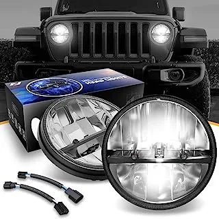 NUVISION LIGHTING NVL-HL-002 مصباح أمامي LED 7 بوصات عالي شعاع منخفض متوافق مع 97-17 Jeep Wrangler JK TJ LJ CJ 18 Wrangler JK مع مهايئ تسخير (يسار ويمين) معتمد من DOT