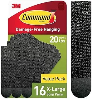 Command 20 Lb XL Heavyweight Picture Hanging Strips, Damage Free Hanging Picture Hangers, Heavy Duty Wall Hanging Strips for Living Spaces, 16 Black Adhesive Strip Pairs