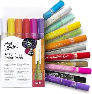 Mont Marte Signature Acrylic Paint Pens, 12 Piece, Waterproof, Suitable for Most Surfaces Including Canvas, Card and Rock, Round Tip (3mm)