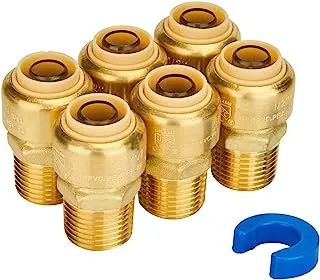 SUNGATOR 6-Pack Male Adapter 1/2 Inch by 1/2 Inch ، تركيبات سباكة موصل مستقيم ، تركيبات PEX ذات دفع مناسب مع مشبك فصل ، دفع لتوصيل النحاس ، CPVC ، وصلات مواسير نحاسية خالية من الرصاص