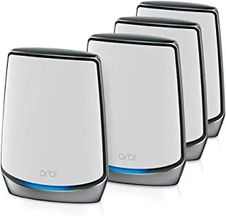 NETGEAR Orbi Whole Home Tri-band Mesh Wi-Fi 6 System RBK854 Router with 3 Satellite Extenders, Coverage Up to 10, 000 Square Feet, 100 Devices, AX6000 Up to 6Gbps- White