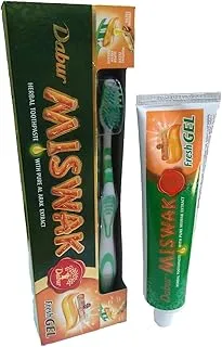 Dabur Miswak Fresh Gel Toothpaste (150g + Toothbrush) | Formulated With Pure Extracts Of Al Arak | For Strong Teeth & Super Fresh Breath