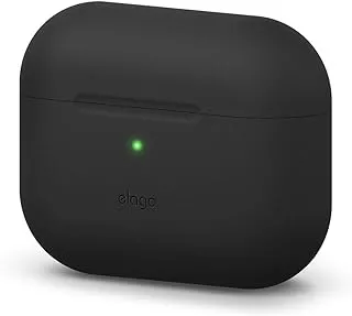 جراب elago الأصلي متوافق مع جراب Apple AirPods Pro - غطاء سيليكون واقٍ ، طلاء مضاد للانزلاق ، قطع دقيق ، يدعم الشحن اللاسلكي (أسود)