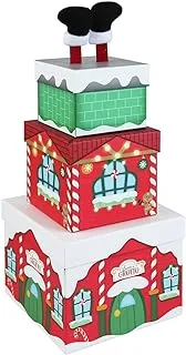 Stackable Santa's Grotto Scene Boxes, Nested Christmas Eve Box, Father Box, 3 Tier Nest Box - 3 Pack Large