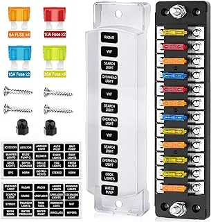 Nilight 12 Way Fuse Block with Negative Bus 12V Blade Fuse Holder ATC / ATO Standard Fuse Box Label Stickers غطاء مقاوم للماء لوحة الصمامات لشاحنات السيارات RVs Campers Vans ، ضمان لمدة عامين