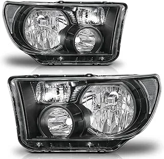 M-AUTO OE Style Replacement Black Headlights Driver/Passenger Head Lamps Compatible with 2007 2008 2009 2010 2011 2012 2013 Toyota Tundra/08-17 Sequoia, Left&Right Headlamp Assembly with Clear Corner