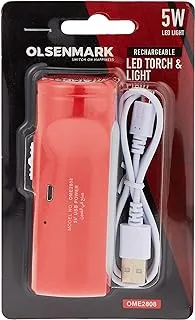 Olsenmark Rechargeable 1200mAh Battery LED Torch and Light, Red