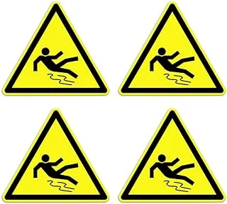 dealzEpic - Slippery/Wet Floor Caution Sign - Yellow Triangle Warning Sticker - Set of 4 pcs