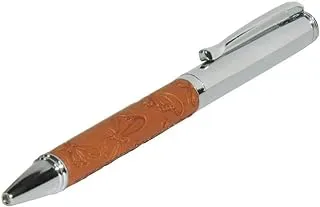 FIS FSPNSPUBRD6 Pen with Embossed Italian PU Wrapper and Gift Box, Silver/Brown