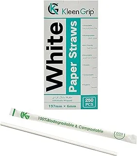 Kleen Grip Straight Paper Straws White 197mm*6mm 250Pcs