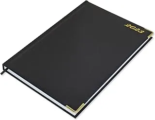 FIS 2023 A4 Diary English Vinyl 1-Side Padded Gold Corner Black - FSDI48EG23BK