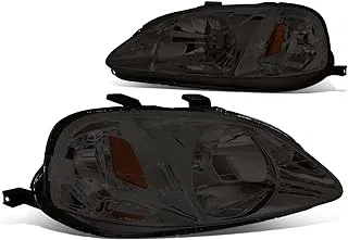 DNA Motoring HL-OH-HC99-SM-AM Smoke Lens Amber Headlights Replacement For 99-00 Civic