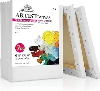 White Blank Cotton Stretched Canvas Artist Painting6X8 Inch / 7 Pack5/8 Inch Profile Triple Primed For Oil & Acrylic Paints