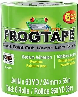 FROGTAPE 240659 Multi-Surface Painter's Tape with PAINTBLOCK, Medium Adhesion, 0.94 Inches x 60 Yards, Green, 6 Rolls