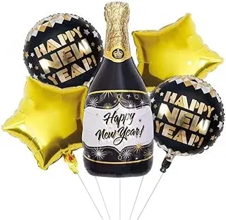 Brain Giggles New Year Decoration Foil Balloon Party Supplies Home Decor Set of 5 (Black and Gold)