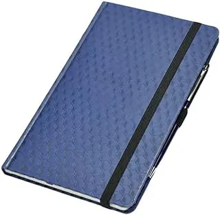 FIS fsnb1321bld301 96 sheets italian pu cover ivory paper single ruled notebook with elastic band and black ink pen, 13 cm x 21 cm size, blue