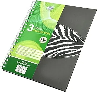 FIS FSUBHCS3SA410 Spiral Hard Cover 3 Subject University Books, 120 Sheets, A4 Size