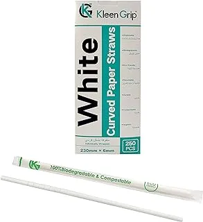 Kleen Grip Curved Paper Straws White 230mm*6mm 250Pcs