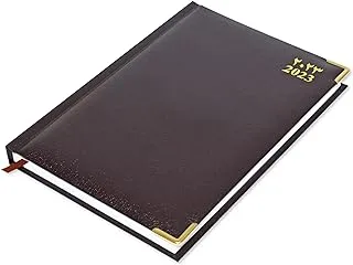 FIS 2023 A5 Diary,Gold Corenrs, (Arabic/English) Vinyl 1Side Padded Chocolate -FSDI22AE23CH