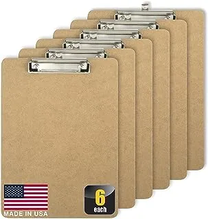 Officemate Letter Size Wood Clipboards, Low Profile Clip, 6 Pack Clipboard, Brown (83806)