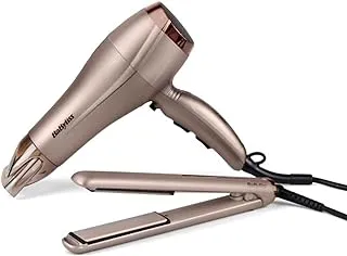 BaByliss Paddle Travel Dry Airbrush, DC Dryer 1900W-2300W, Professional 2300W Hair Dryer & Smooth Pro 235 Hair Straightener Set for Salon-Quality, Ceramic Plates, Frizz-Free Styling, Beige - 5514PSDE