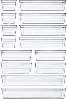 DCA 14 PCS Clear Plastic Drawer Organizer Tray for Makeup, Kitchen Utensils, Jewelries and Gadgets