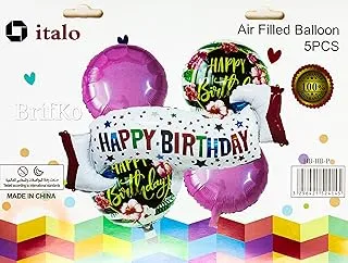 Italo Happy Birthday Party Decoration Balloon 5-Pices of Set, Pink/White