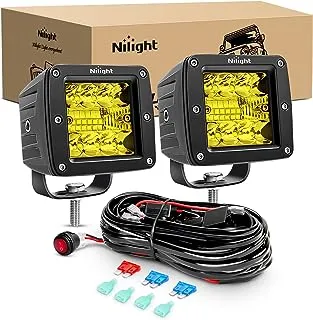 Nilight 2PCS 3Inch 42W LED Cubes Upgraded Spot Flood Combo Beam Square LED Pod Light Driving Fog Light with Wiring Harness Kit-2 Leads, 2 Years Warranty