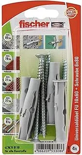 Fischer Sports 84328 Screw Kit - Screws & Bolts (Screw Kit) Universal Plug FU 10 x 60 S For Concrete, Vertically Perforated Brick & Hollow Block