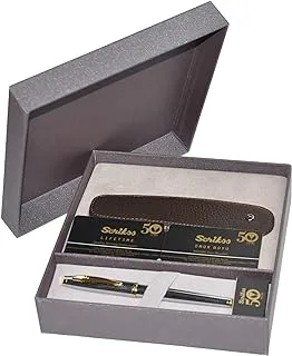 Scrikss OSGT71202 1.1 mm Thick Zipper and Roller Pen with Holder, Silver/Gold/Brown