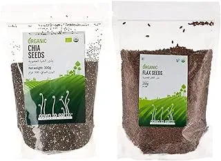 Organic Chia Seeds For Weight Loss By Down To Earth Foods, 300 gms $$ Organic Flax Seeds By Down To Earth, 100% Wholegrain with Omega 3, Flax Seeds For Hairs, Keto & Vegan Friendly- 250 gms