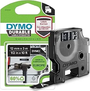 DYMO D1 Durable Labeling Tape for LabelManager Label Makers, White Print on Black Tape, 1.3 cm W x 10' L, 1 Cartridge (1978365), DYMO Authentic