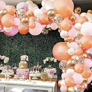 Rose Gold Balloon Garland Arch Kit, 150 Pieces Rose Gold Pink White and Gold Confetti Latex Balloons for Baby Shower Wedding Birthday Graduation Anniversary Bachelorette Party Background Decorations