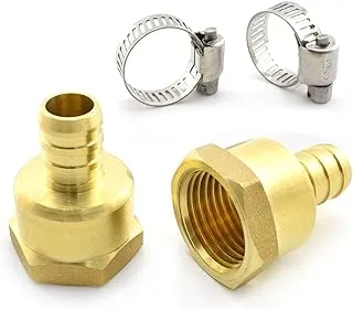 MARRTEUM Brass Hose Fitting Adapter 1/2-Inch NPT Female to 1/2-Inch PEX Barb Crimp Pipe Straight Coupling Connector, 2pcs