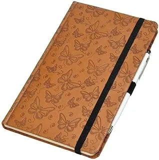 FIS FSNB1321BRD602 96 Sheets Italian PU Cover Single Ruled Ivory Paper Notebook with Elastic Band and Blue Ink Pen, 13 cm x 21cm Size, Brown