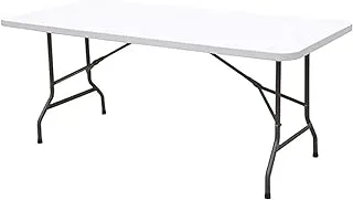 SKY-TOUCH Folding Lightweight Trestle Outdoor Camping Table,Heavy Duty Plastic Outdoor Folding Picnic Table,Folding Trestle Table For BBQ Party, Folds in Half with Carry Handle,White(180×75×75cm)