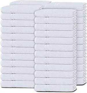 White Classic Washcloth Towels, (24 Pack, 12 x 12 Inch) 100% Cotton, Hotel Grade Use on Your Face in Your Home, Kitchen, Gym, and Bathroom, Super Absorbent Extra Soft Bleached White 12