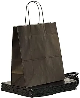 SNH Packing Kraft Paper Party Bag with Twisted Handle 50-Pieces, 24 cm x 28 cm x 12 cm Size, Black