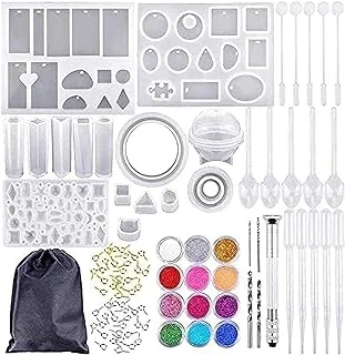 BTS-UAE Handmade Crystal Glue Mold Set 83 Pcs, Transparant Silicone Resin Kits, Epoxy Resin Moulds, for Jewelry Earrings Necklace Bracelet Nail Art DIY Stencils Handmade Craft