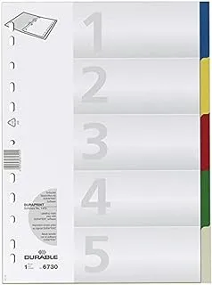 Durable Index with Coloured Tabs, 5 – TAB (5, Multi-Coloured, Polypropylene (PP), Blank, Portrait, A4)