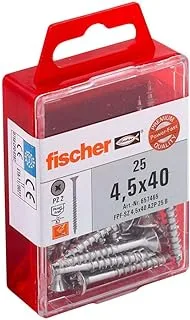 Fischer 657465 Power-Fast 4.5 X 40 mm رأس غاطس A2 TG PZ سريع الغاطسة برأس برغي خيط جزئي متقاطع صندوق PZ