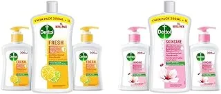 Dettol Fresh Liquid Hand Wash Refill Pack - Twin Pack 200ml + 1L Hand Wash & Skincare Handwash Liquid Soap Pump, Rose & Sakura Blossom Fragrance, 200Ml Twin Pack + 1L Liquid Hand Wash Refill Pack