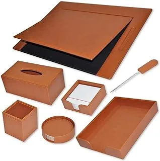 FIS 7-Piece FIS Executive Desk Set Italian PU, Brown - FSDS171BR