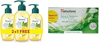 Himalaya Purehands Hand Wash Liquid Tulsi & Lemon Protect Your Hands from Germs- 3 X 250ml & Himalayaneem & Turmeric Soap - Pack Of 6 (125Gm Each)